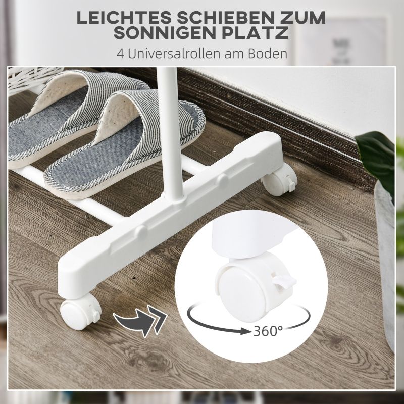 Rollbarer Garderobenständer, Höhenverstellbar, Mit Ablagefach und 4 Rädern, Weiß_voghion.com