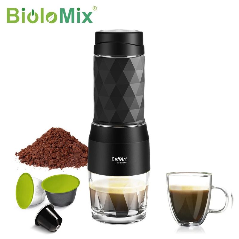 Portable Coffee Maker Espresso Machine Hand Press Capsule Ground Coffee Brewer Portable for Travel and Picnic,BioloMix_voghion.com
