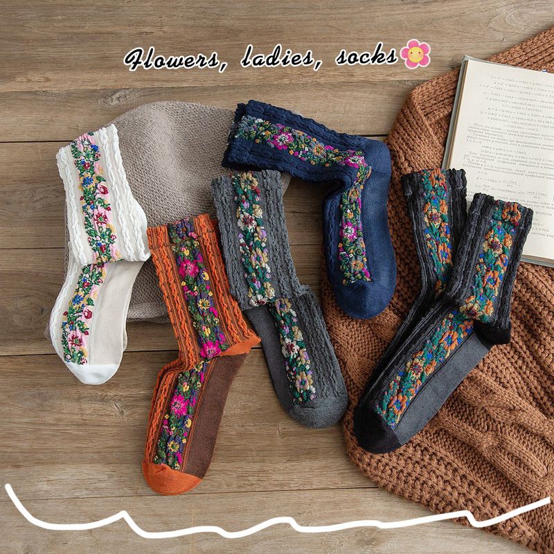 2025d 2024 Nieuwe Mid-Calf Lente Zomer Etnische Stijl Bloemen Damessokken_voghion.com