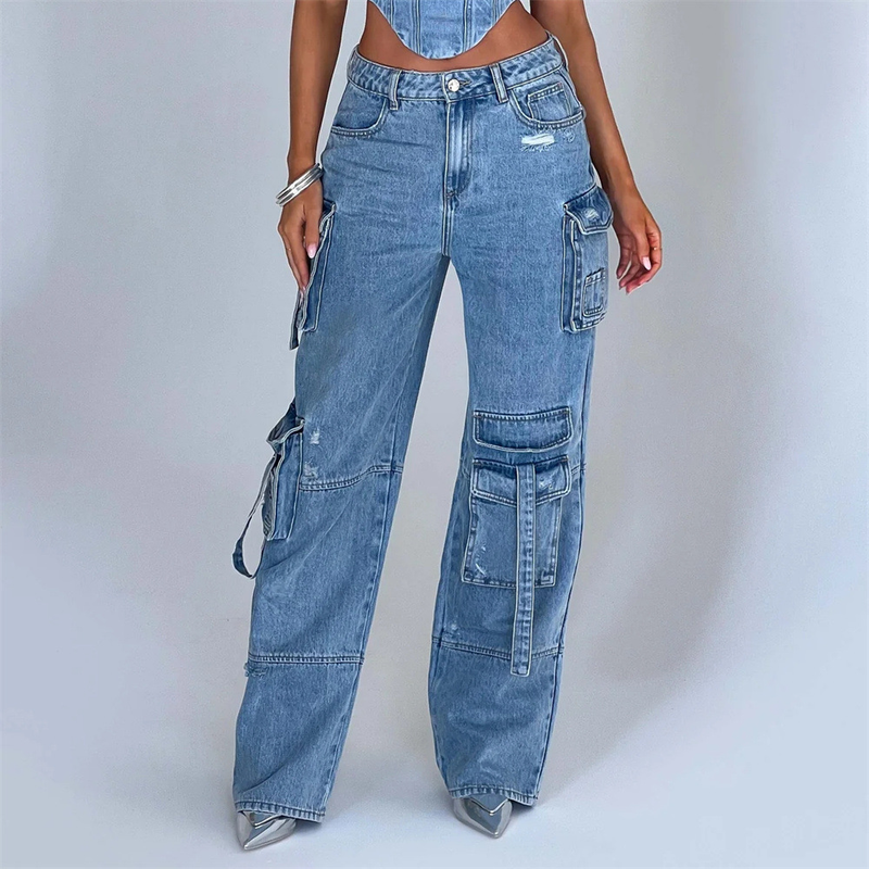 Hottie bukser til kvinder lige multi-lomme denim overalls til kvinder i stil alsidige løse afslappede bukser til kvinder_voghion.com