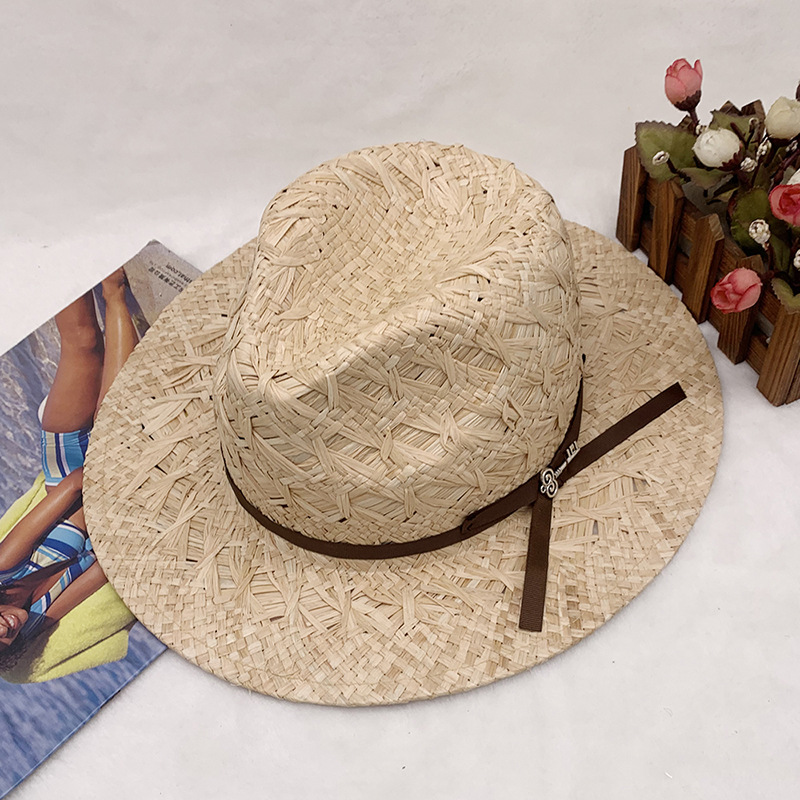 hand-knitted natural raffia men's and women's outdoor hats straw jazz style straw hats_voghion.com