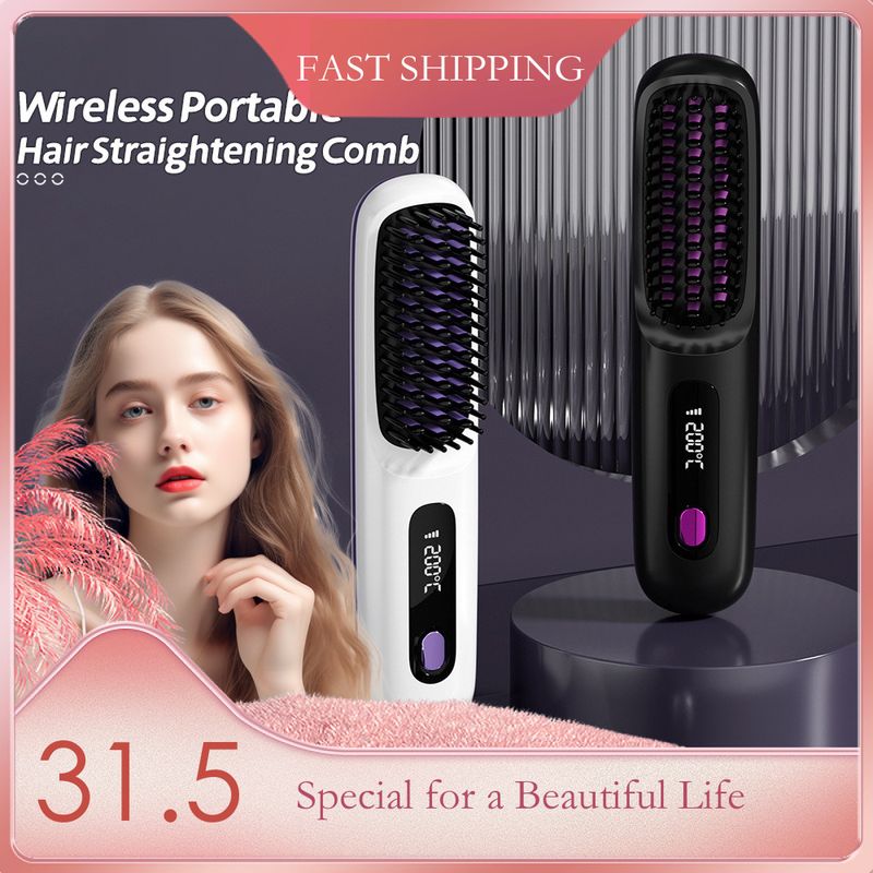 New Constant Temperature Fast USB Rechargeable Ceramic Heating Electric Straightener Portable Wireless Hair_voghion.com