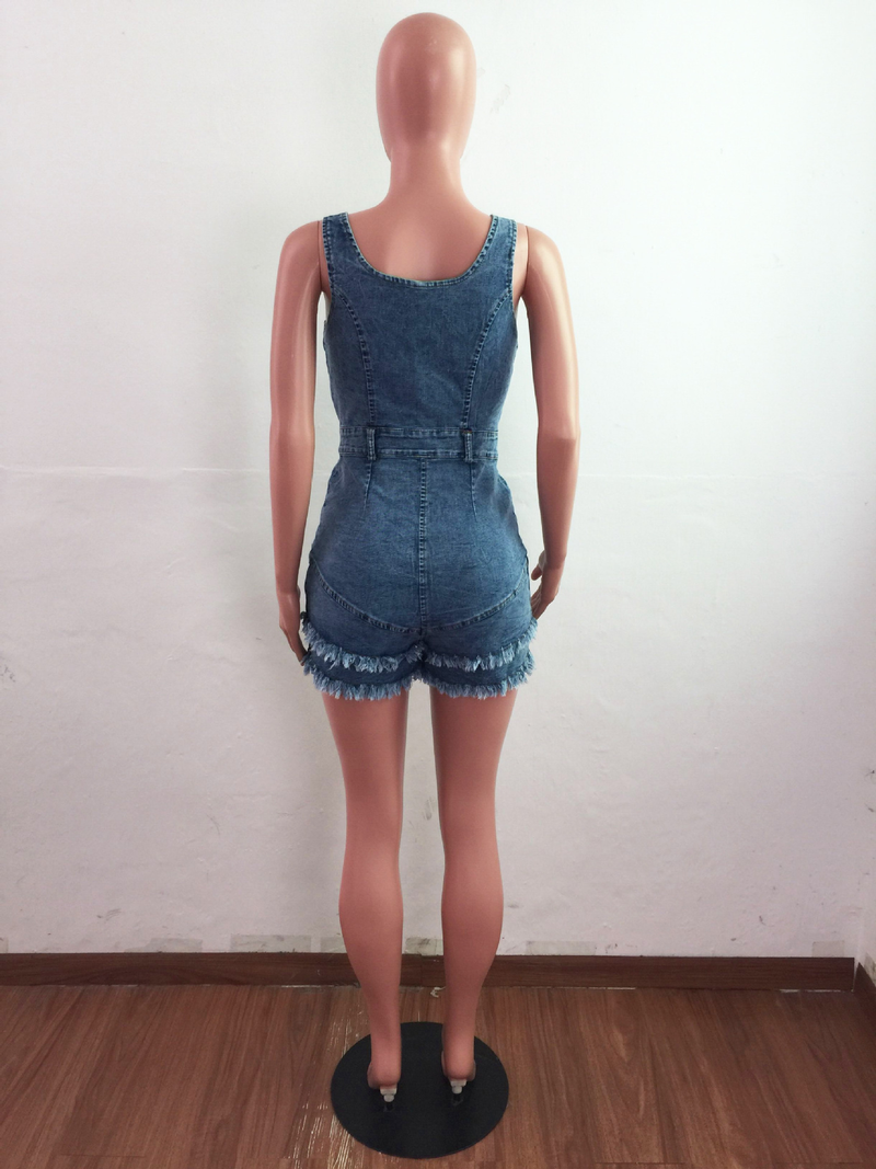 Modischer schmaler Jeans-Strampler für Damen mit Fransen_voghion.com