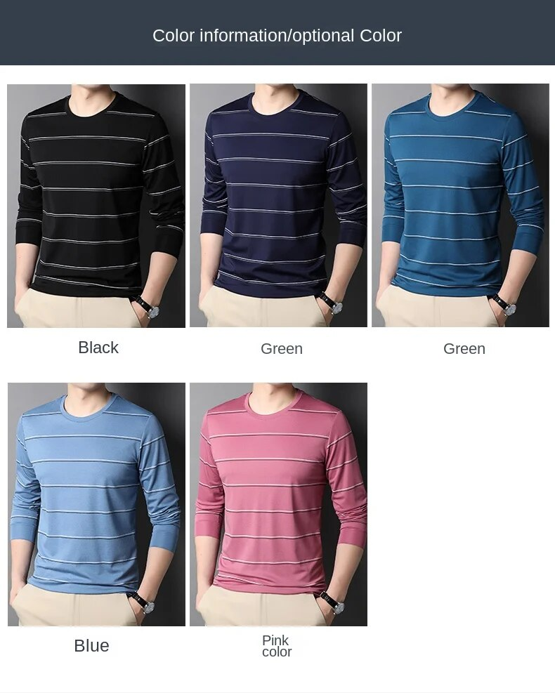 Top Grade Mulberry Seide 5.2% Neue Mode Marke Gestreiften 2023 Designer Luxus Männer T Shirt Langarm Tops Casual Herren Kleidung_voghion.com