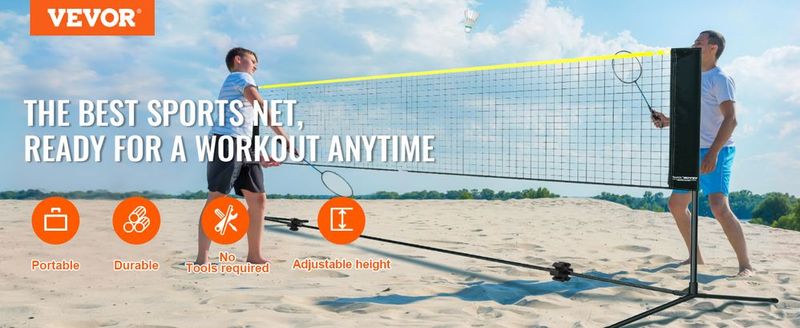 VEVOR Badminton Net, Height Adjustable Volleyball Net, 17ft Wide Foldable Pickleball Net, Portable Easy Setup Tennis Net Set With Poles, Stand And Carry Bag, For Kids Backyard Game Indoor Outdoor Use_voghion.com