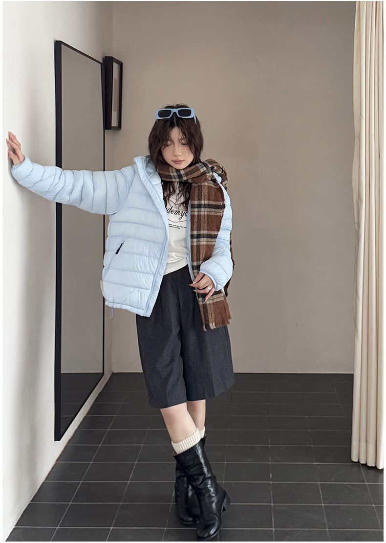 Women's Lightweight Hooded Puffer Jacket - Winter Warm Coat With Softshell Fabric, Slim Fit Zip-Up Outerwear For Casual & Commuting_voghion.com
