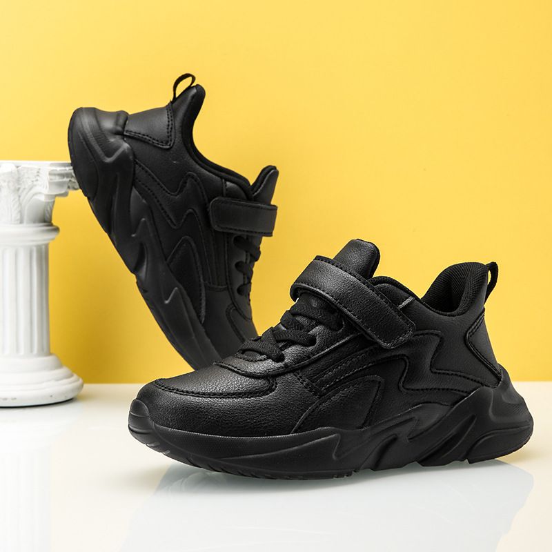 Παιδικά Παπούτσια Pure Black Δερμάτινα Αδιάβροχα Αθλητικά Παπούτσια Παπούτσια με μαλακή σόλα_voghion.com