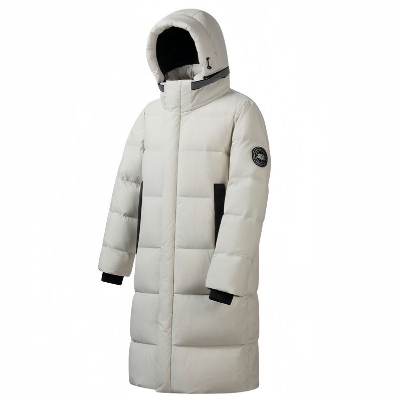 Herrenbekleidung Extrem kalte, wasserdichte, lange Seiden-Baumwolljacke für den Außenbereich, lockere und verdickte Overknee-Jacke aus weißer Entenseide-Baumwolle mit Kapuze für den Winter_voghion.com