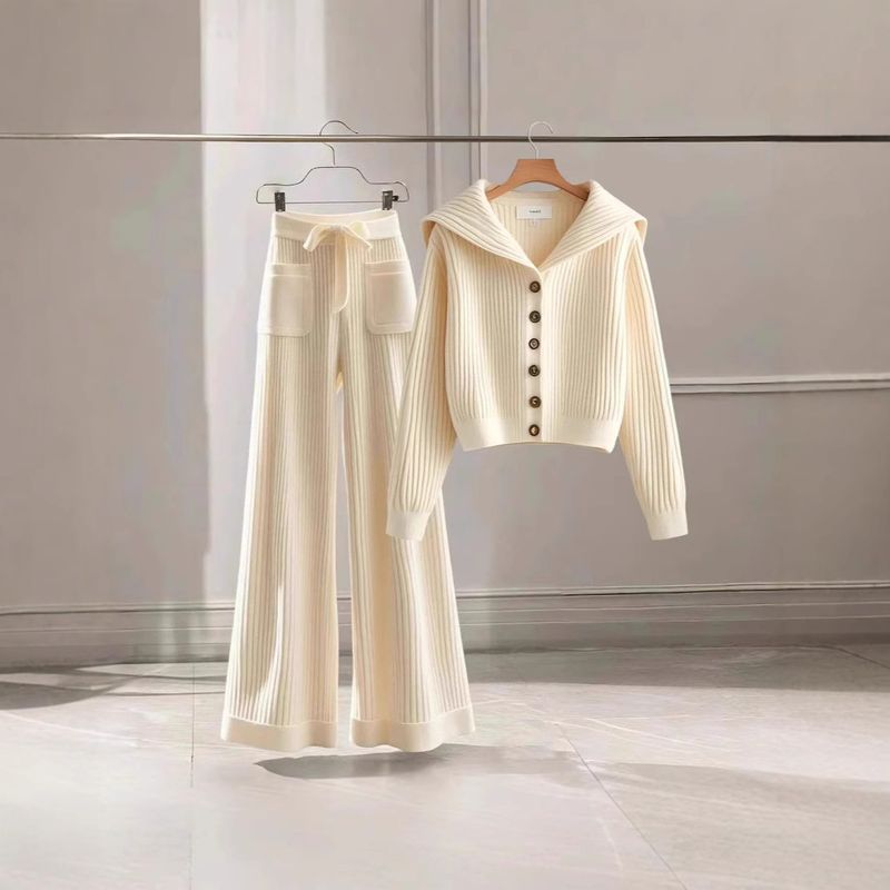 Dameskleding Elegante lente gebreide set Zachte en stijlvolle high-waist broek met bijpassende gebreide top, casual en comfortabele outfit voor dagelijks gebruik_voghion.com
