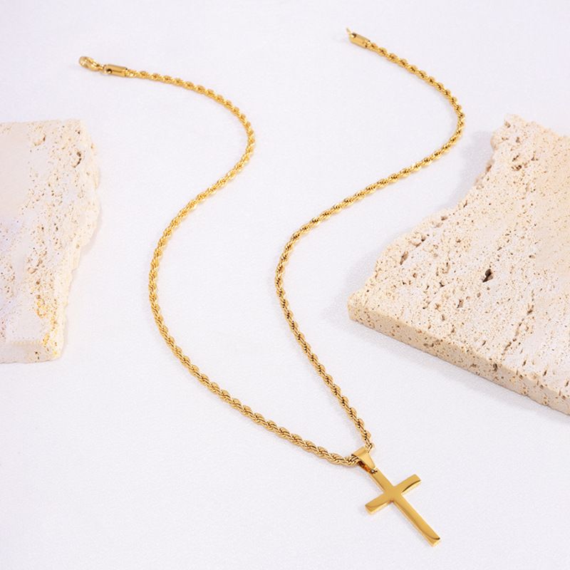 Collana da donna con ciondolo dorato, collana con catena intrecciata in oro inossidabile, collana con croce in acciaio al titanio, resistente alla luce, versatile, alla moda, da uomo_voghion.com