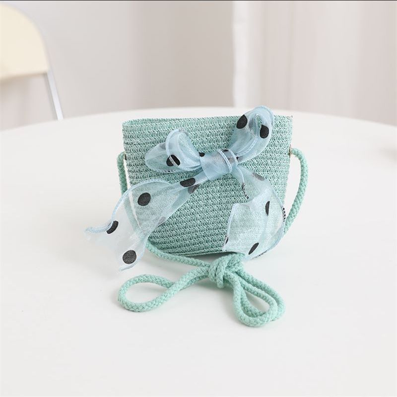 Nuovo set di cappelli e borse parasole con fiocco coreano a pois e onde di paglia per bambini, dolce e carino_voghion.com