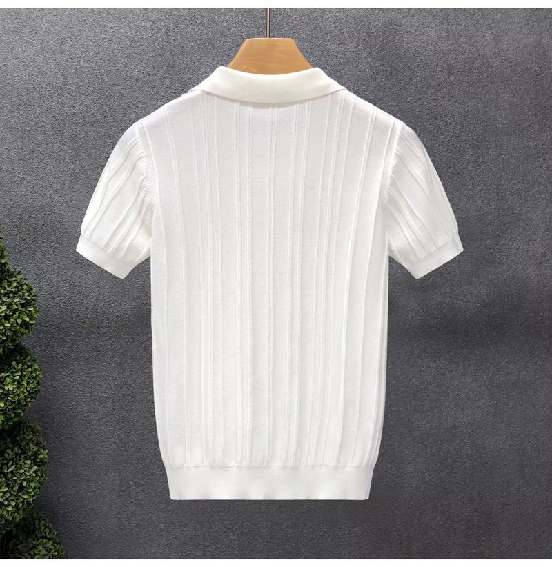 Polo da uomo con mezza cerniera, maglietta a maniche corte con risvolto in maglia, top estivi traspiranti in seta ghiacciata_voghion.com