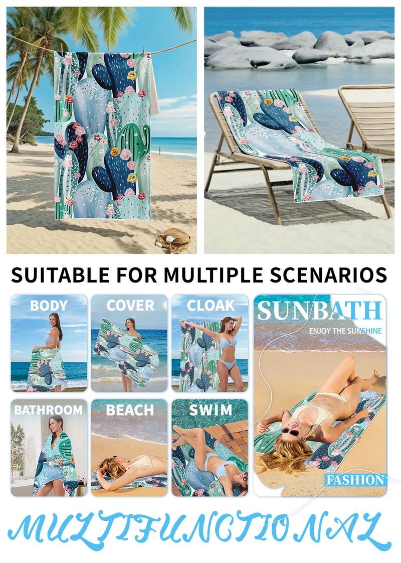 Asciugamano da spiaggia con stampa cactus - Asciugatura rapida e super assorbente_voghion.com