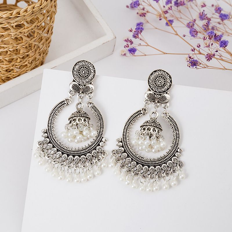 Boucles d'oreilles créatives en forme de cloche, de perles et de pompons, style ethnique bohème_voghion.com