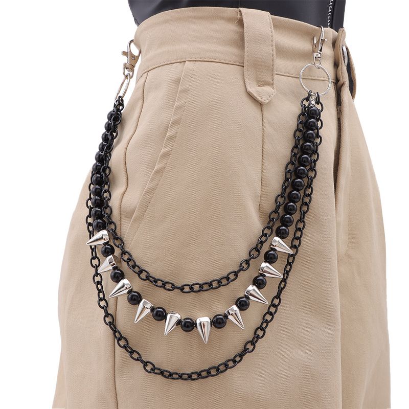 New Fashionable Personalized Riveted With Layer Beads And Cool Multi Color Pants Chain Versatile Accessories_voghion.com