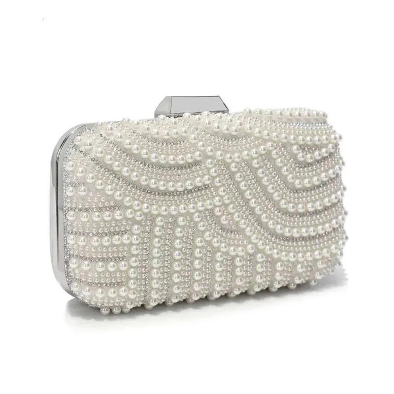 Designer Perlen Frauen Clutch Taschen Perle Aushöhlen Metall Kette Schulter Handtaschen Klappe Glitter Strass Party Abendessen_voghion.com