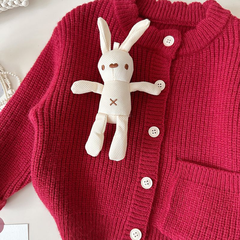 2024 nouvelle version coréenne pull fille tricoté cardigan leggings ensemble deux pièces bébé élégant tenue d'automne 2496_voghion.com