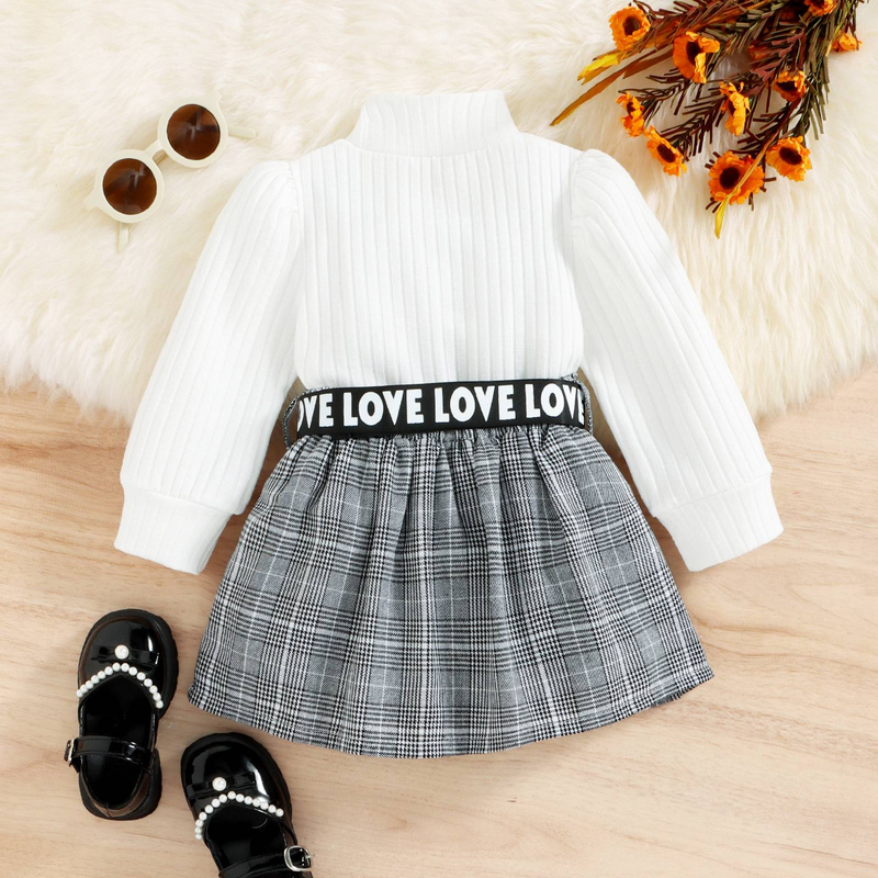 Mother & Kids Two-color striped top + plaid skirt_voghion.com