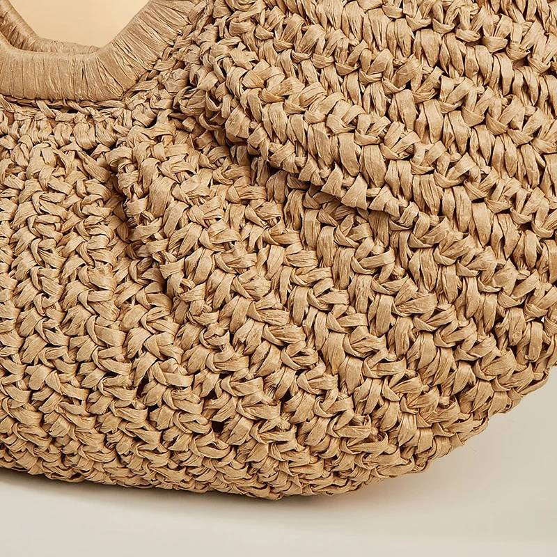 Borsa tote shopper di grande capacità in rattan della Boemia Borsa da donna in vimini intrecciata firmata Moon Borsa a tracolla in paglia da spiaggia estiva_voghion.com
