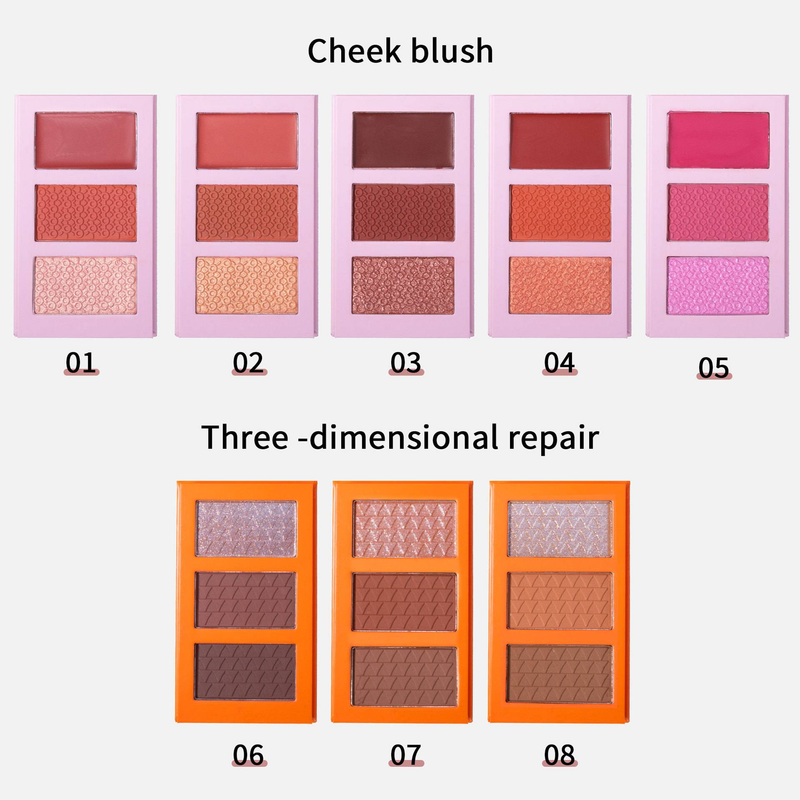 Trefarget highlighter Blush-plate Matt perlitt Solid konturplate Lysnende neseskygge Naturlig nude sminkepudder_voghion.com