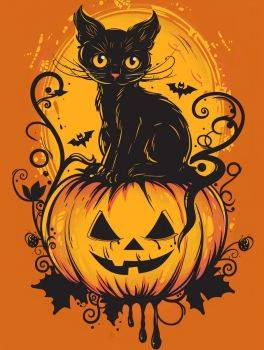 PhotoCustom DIY Diamond Painting Zucca Gatto Nero Diamante Rotondo Ricamo Regalo di Halloween_voghion.com