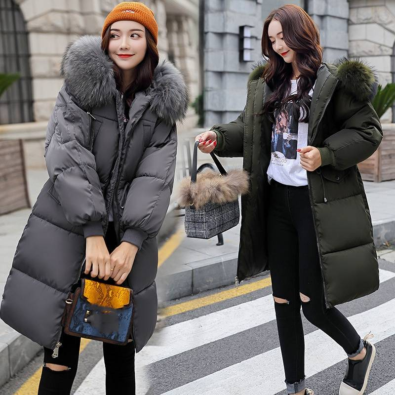 Women's Clothing Length Puffer Jacket Large Fur Collar Quilted Jacket Thick Cotton Coat_voghion.com