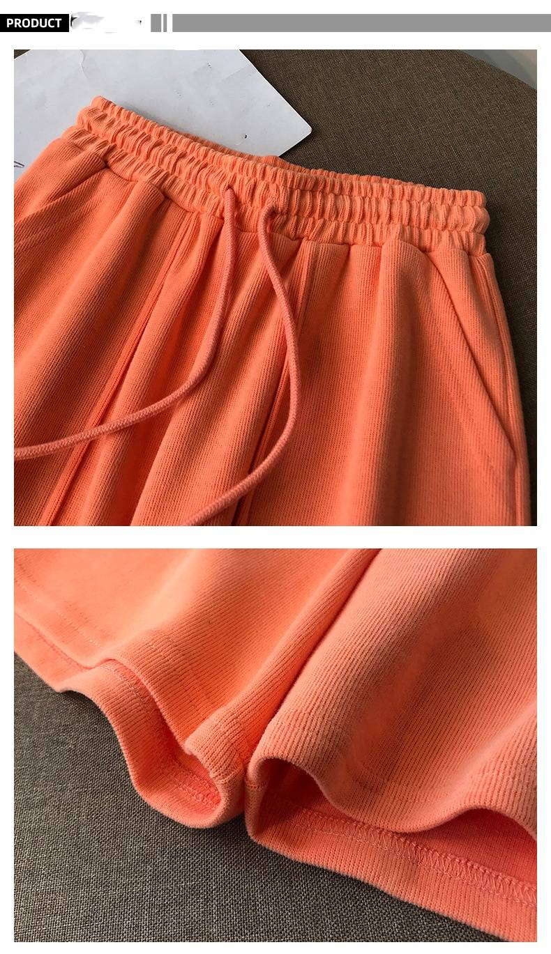 Vêtements pour femmes Shorts décontractés à imprimé lettre simple pour femmes Été Nouveau pantalon chaud ample décontracté polyvalent Slim jambe large noir et blanc_voghion.com