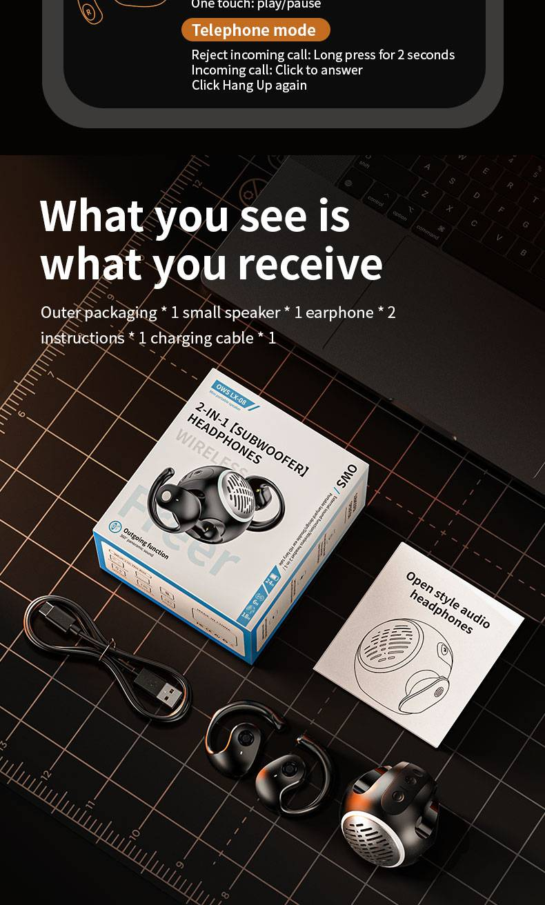 LX-08 Wireless Earbuds: Long Battery Life, 360° Surround Sound, Lightweight Comfort For Sports And Fitness_voghion.com