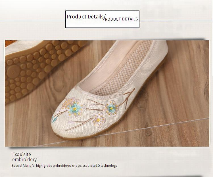 Damenschuhe Alte Peking-Stoffschuhe Kuhsehne Atmungsaktive Baumwolle und Leinen Flache bestickte Damenschuhe Rutschfeste Einzelschuhe Retro-Schuhe_voghion.com