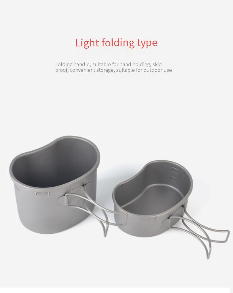 Ultraleichtes Camping-Kochgeschirr-Set aus Titan – Essgeschirr, Tasse und Topf mit faltbarem Griff für Rucksacktouren, Wandern und Kochen im Freien_voghion.com