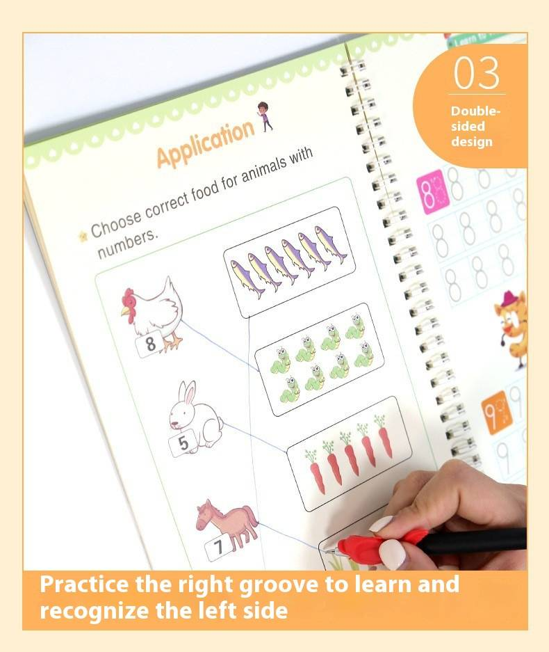 Reusable Groove Calligraphy Practice Copybook For Kids - 4 Books Set With 5/10 Pens (Large Size) - Fun Handwriting Training For Beginners_voghion.com