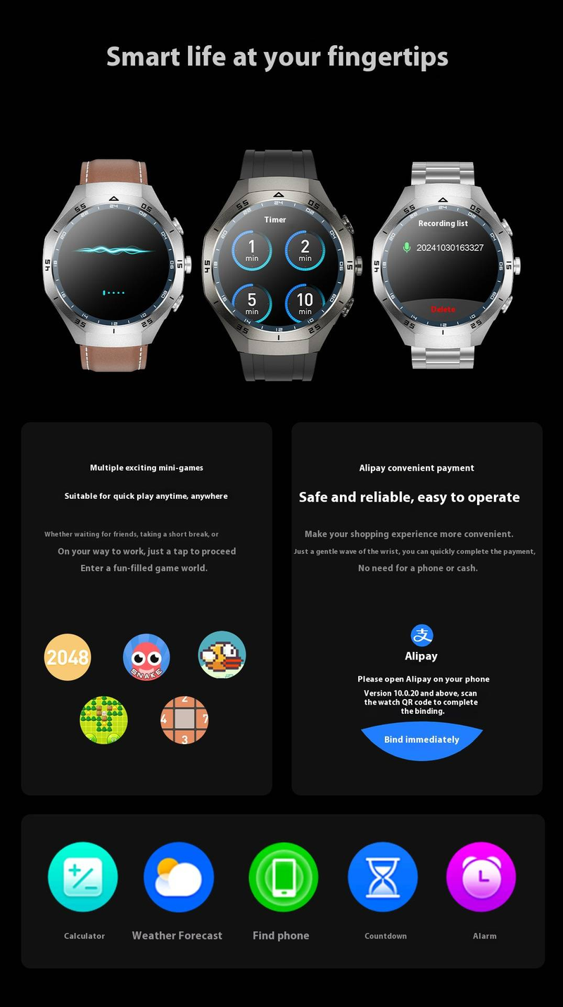 Smart Watch With Bluetooth Earphones 2-in-1, Fitness Tracker With Heart Rate Monitor, Sleep Tracking, Music Playback, NFC,_voghion.com