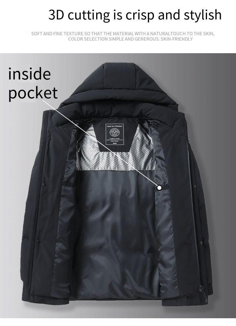 Men's Plus Size Detachable Hood Down Jacket - Winter Warm Windproof Puffer Coat For Big & Tall (White/Black, Duck Down, Machine Washable)_voghion.com