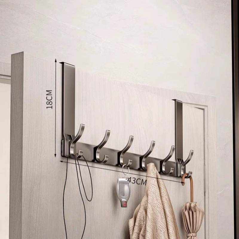 Crochets de porte sans perçage - Support mural en aluminium Space pour vêtements, cuisine et salle de bain - Silencieux et sans dommage (5/6/7/8 crochets)_voghion.com