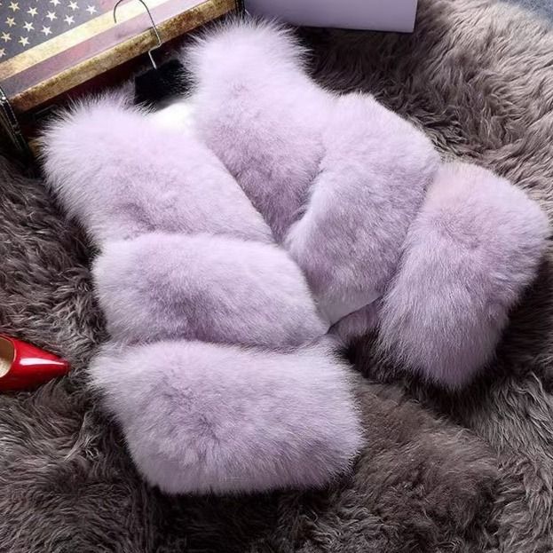 Gilet in pelliccia sintetica di volpe con finiture in procione e visone – Capo essenziale leggero da indossare a strati (11 colori, dalla S alla XXXL)_voghion.com