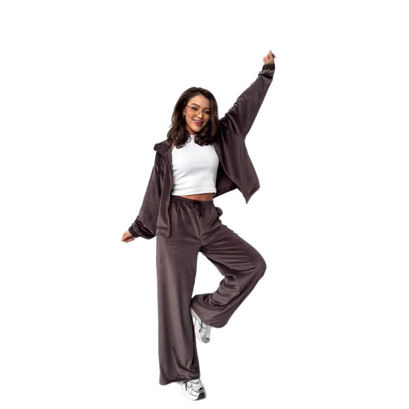 Urban Streetwear Hooded Sweatshirt & Jogger Pants Set For Women - Soft Fleece Two-Piece Outfit With Adjustable Waistband (Coffee, Gray, Beige) S-XXL_voghion.com