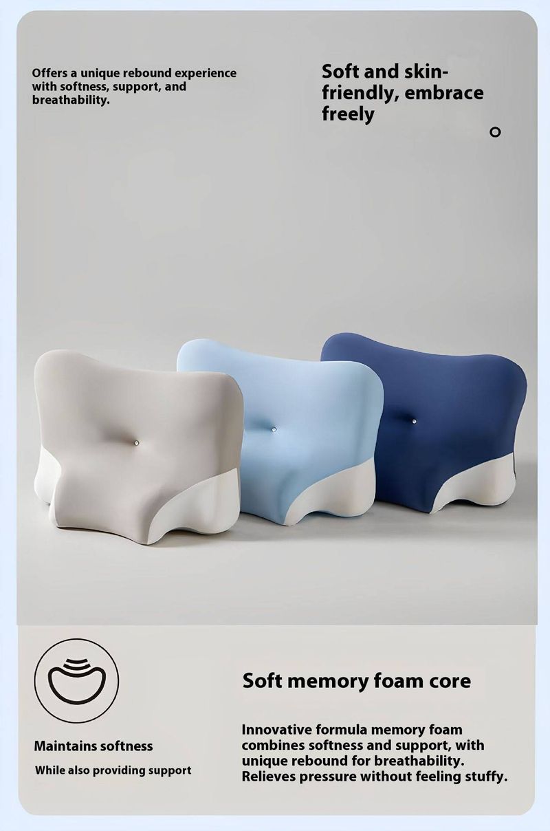 Slow Rebound Memory Foam Pillow – Ergonomic Desk & Side Sleeper Pillow For Office Nap, Gaming, And Phone Watching (Blue/Aurora Blue/Silver Grey)_voghion.com
