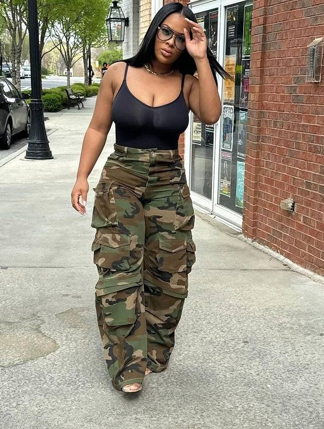 Streetwear Camo Cargo Pants – Distressed & Washed Denim mit mehreren Taschen (S/M/L/XL/XXL, Militärgrün/Urban Camo)_voghion.com