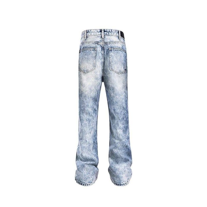 Jean droit rétro Cleanfit de haute qualité, motif flocon de neige, délavage épais automne, bleu glacier._voghion.com