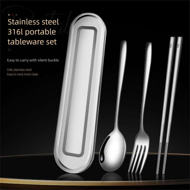 Set di cucchiai in acciaio inossidabile 316 da viaggio, per esterni, singoli, portatili, per studenti, bacchette, posate, scatola_voghion.com