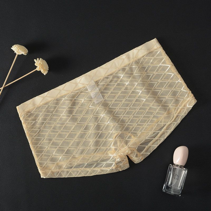 Junyou Men's Mesh Transparent Boxers Thin Plaid Pocket-Free Tight Breathable Underwear Summer Men's Youth Trousers_voghion.com
