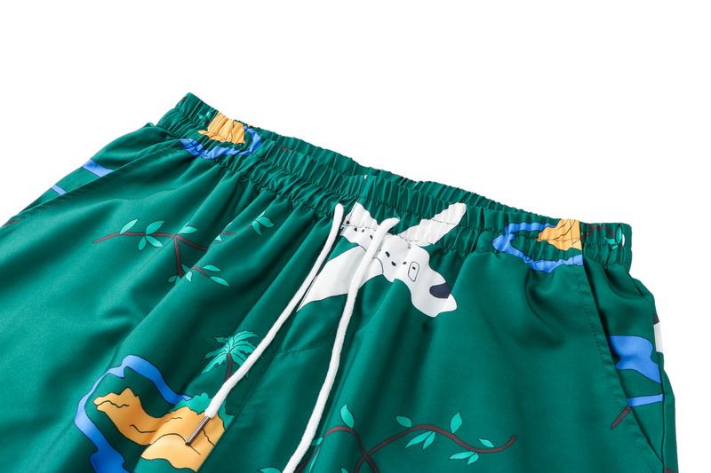 Roupas masculinas de alta rua floral camisa terno verde esmeralda retro impressão completa posicionamento camisa casual cardigan shorts combinando masculino_voghion.com
