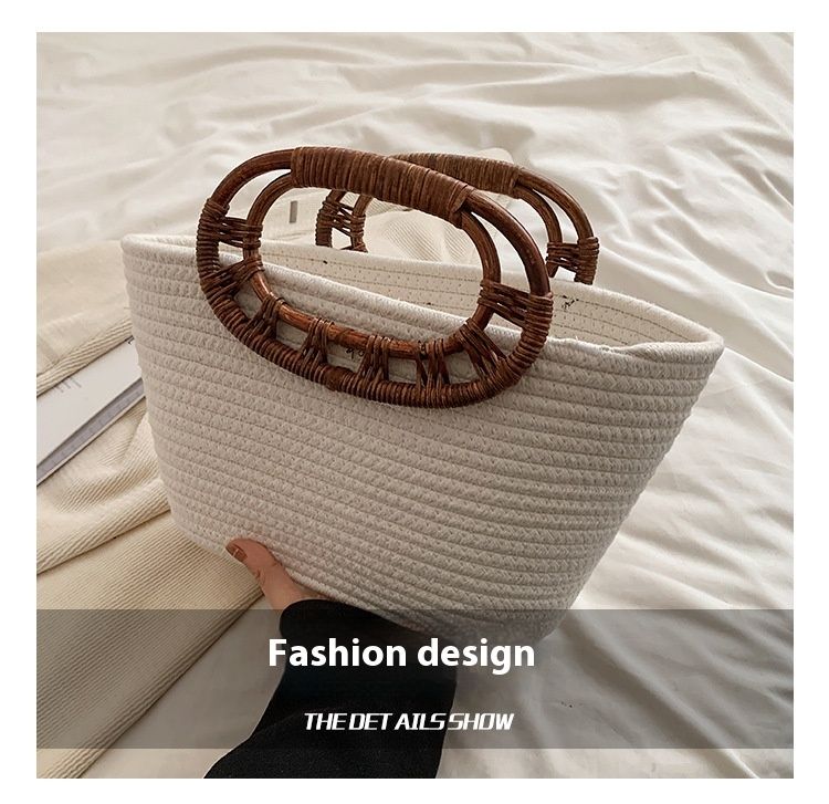 Ny nischdesignad handväska med stor kapacitet, minimalistisk och elegant vävd tygväska för kvinnor med strandgräs_voghion.com