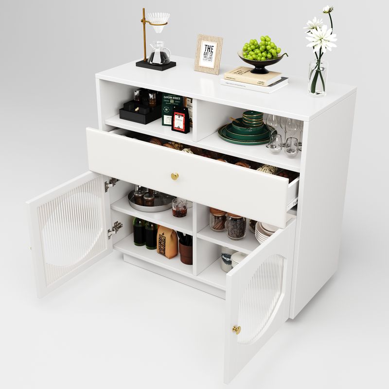Küchenschrank Weiß 100x90,5cm Mit Glastüren, Credenza Für Küche & Wohnzimmer_voghion.com