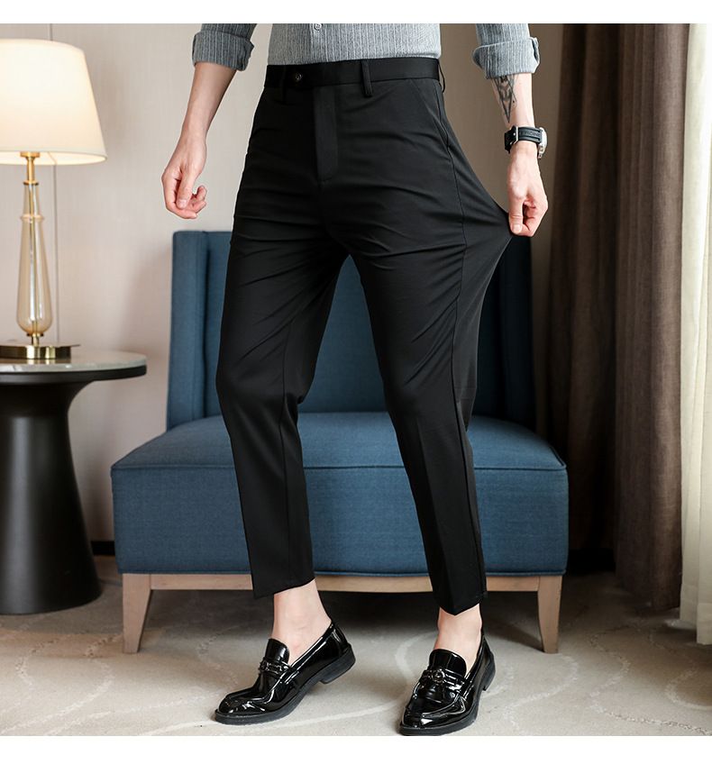 Nuovo prodotto estivo rinfrescante pantaloni casual sottili pantaloni slim elasticizzati in seta di gelso pantaloni a nove punte in seta ghiaccio alla moda_voghion.com