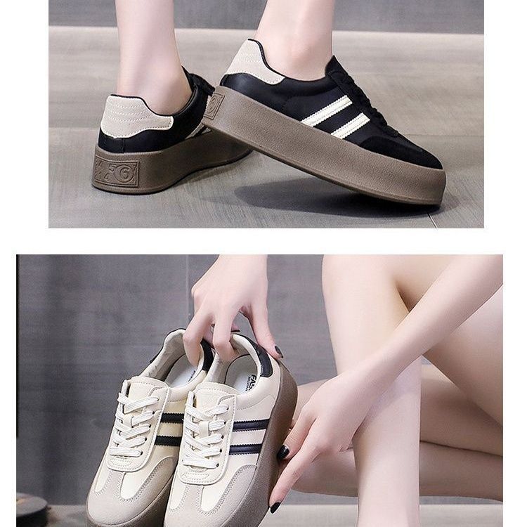 Scarpe da ginnastica da donna con plateau retrò, in mesh traspirante, con lacci, casual, alla moda, bianche e nere_voghion.com