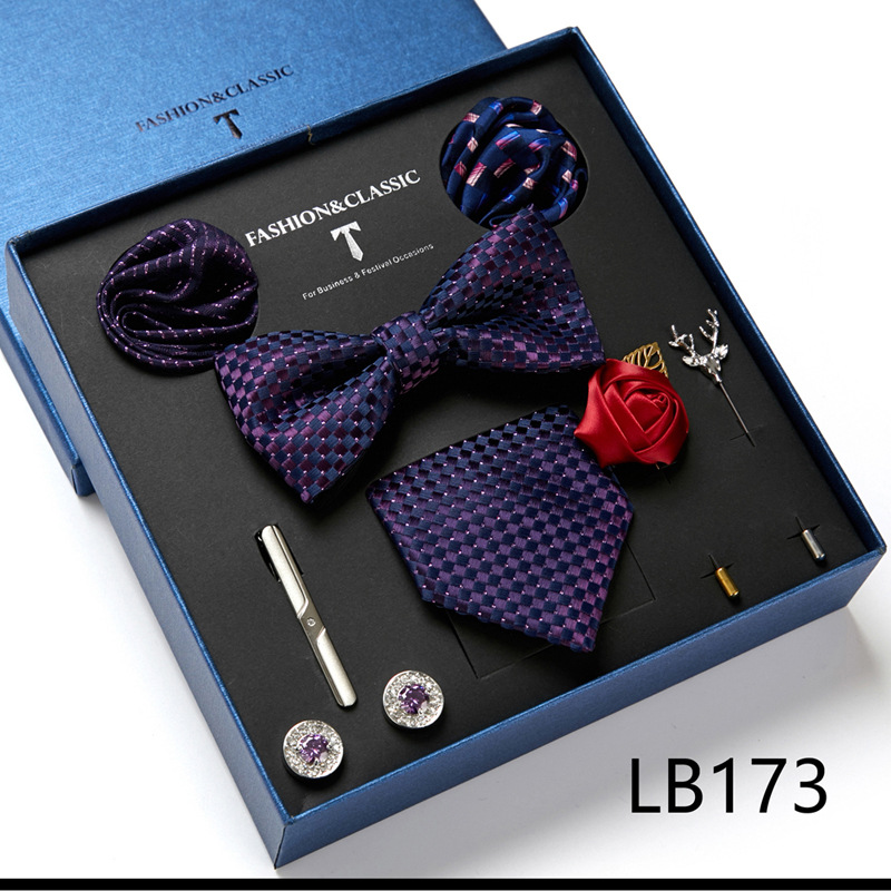 Men's Ties & Handkerchiefs fashionable business solid color flower tie square scarf 8-piece combination set_voghion.com