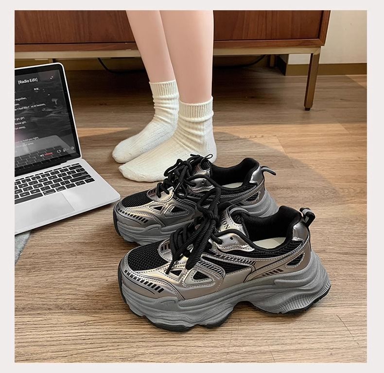 Dames fluwelen dikke sneakers, zwarte platform casual schoenen, dikke zool, hoogteverhogende sneakers voor wandelen en sporten_voghion.com