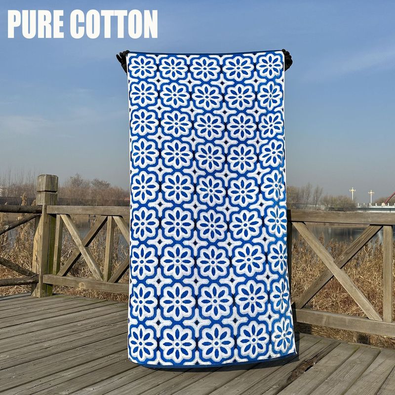 Prosop de plajă din bumbac pur, croială jacquard, catifea cu dungi, prosop de baie pentru adulți, mare, prosop de plajă_voghion.com