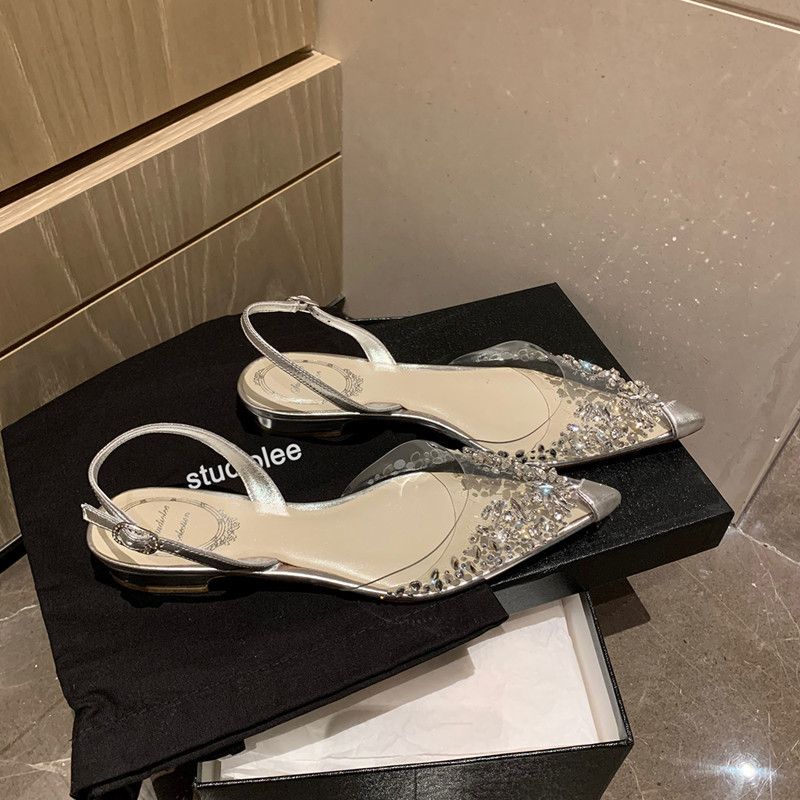Fairy Rhinestone transparante sandalen voor de zomer van 2025, met een high-end gevoel en een nichetrend. Baotou lage platte hak._voghion.com